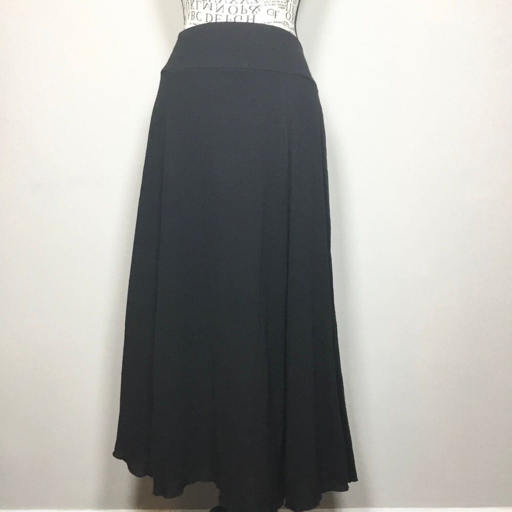 Black floaty maxi skirt elastic waist 34"-36" lined semi sheer outer witchy XL